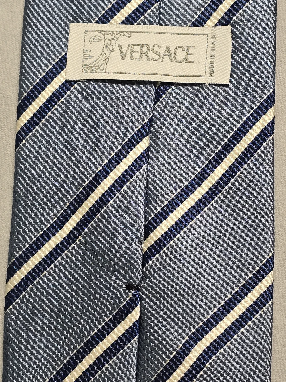 Vintage Gianni Versace Silk Tie Blue Diagonal Regimental Stripe Made In Italy